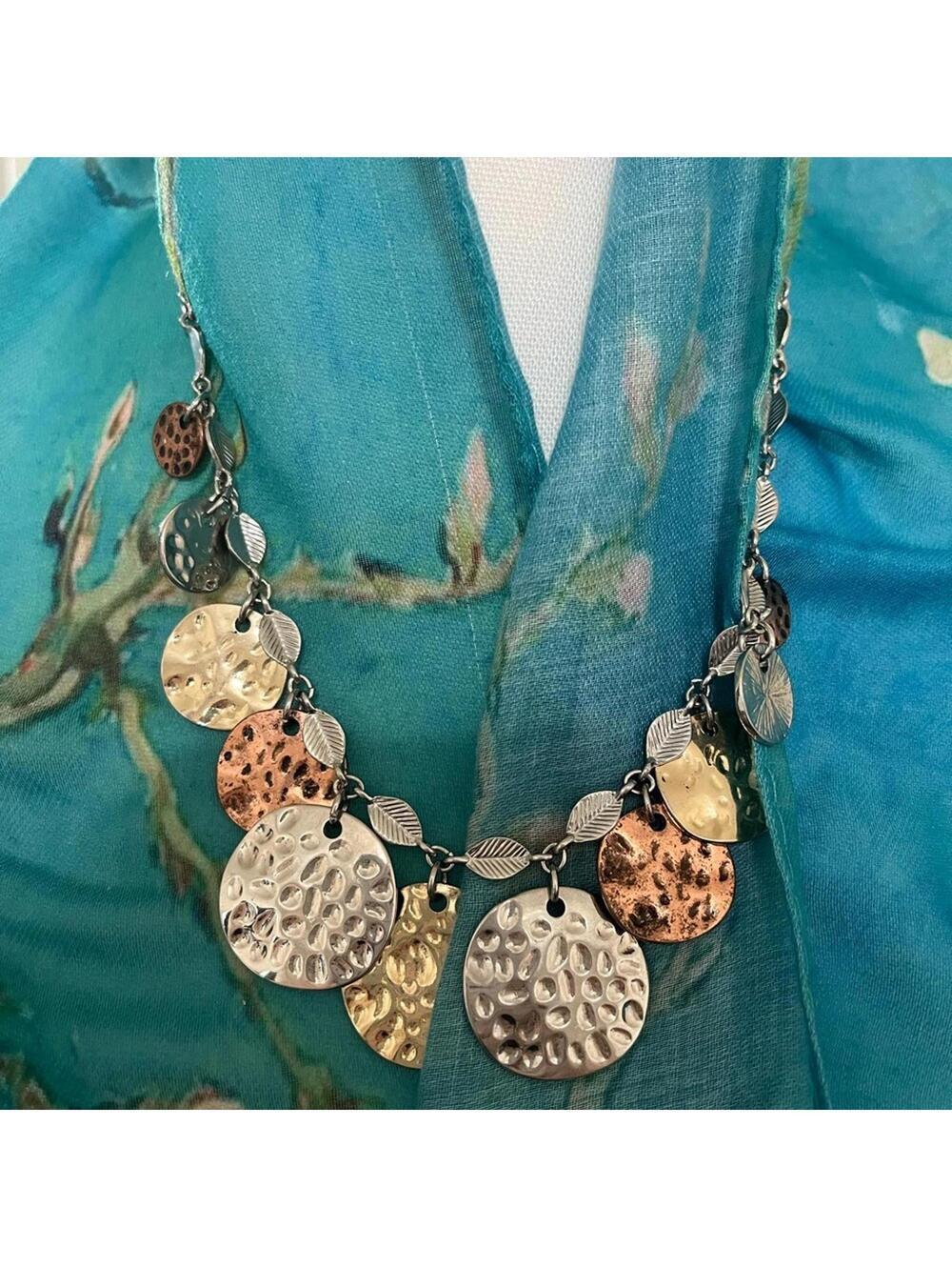 Gold Tone Circle Disc Necklace